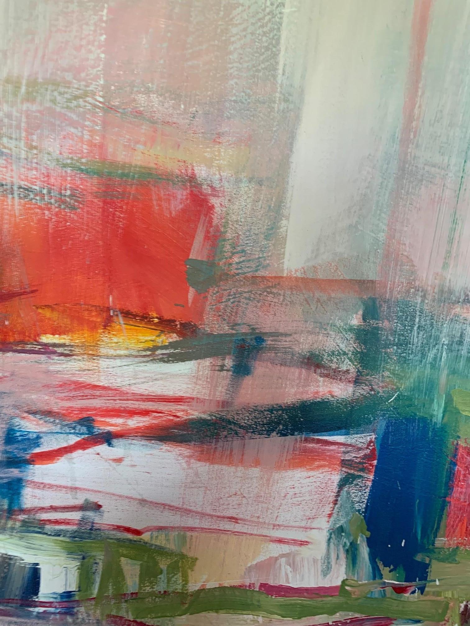 Tranquility 70 X 80 Weiß, Blau, Rot (Braun), Abstract Painting, von Timothy Sanchez