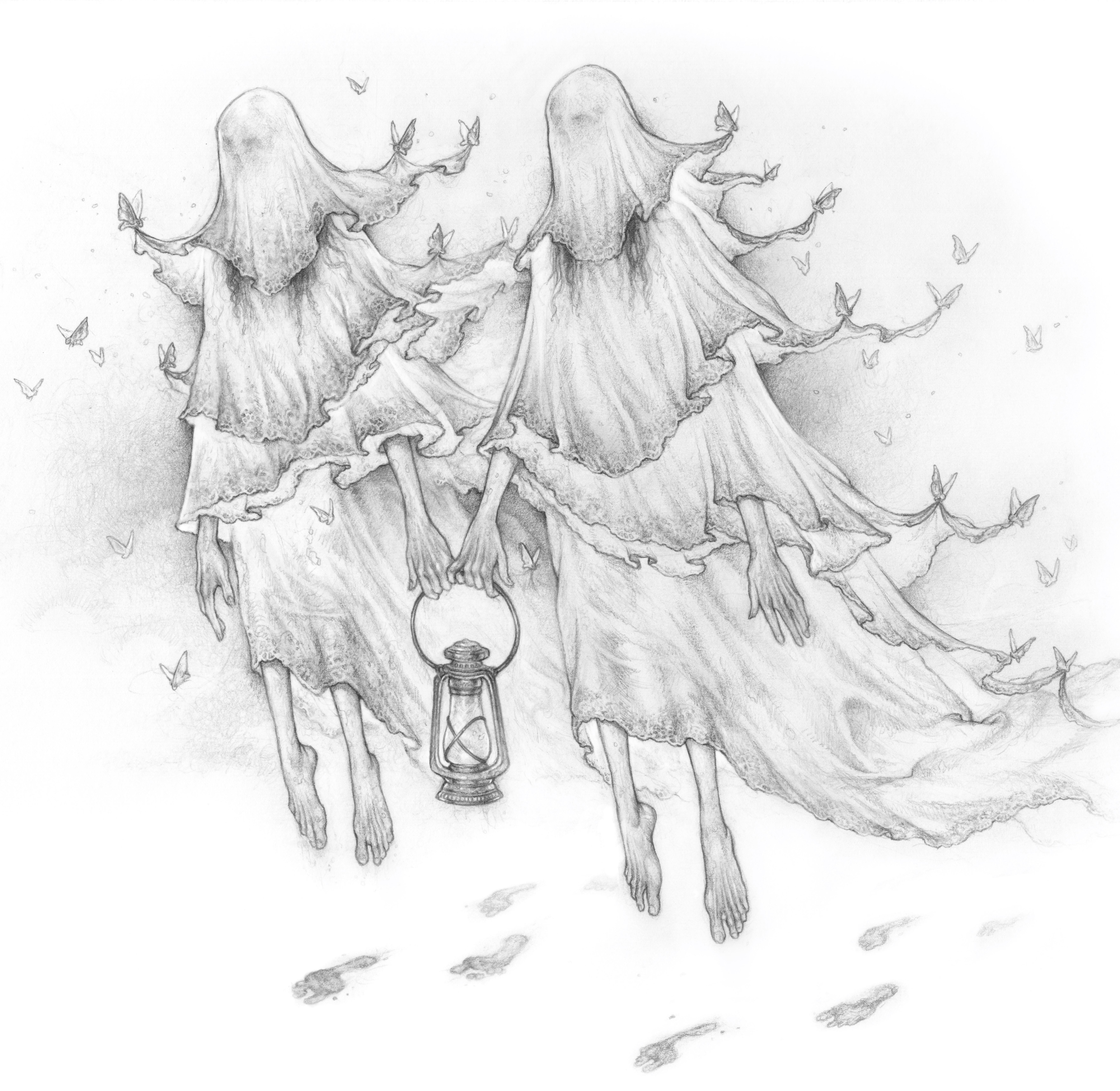 "Sorelle fantasma erranti" di Timothy Von Rueden, disegno originale a grafite