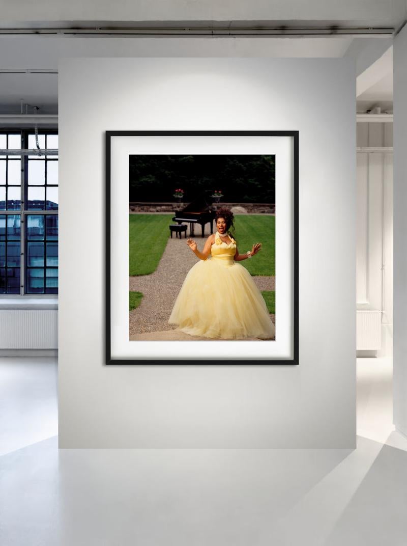 Una fotografia della leggendaria Aretha Franklin in abito giallo, in piedi in un giardino con un pianoforte di Timothy White.

Tutte le stampe sono in edizione limitata. Disponibile in più misure. Cornici di alto livello su richiesta.

Tutte le