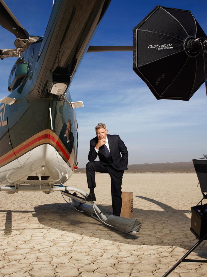 Timothy White Color Photograph - Harrison Ford, Helicopter desert, Fine Art Photography
