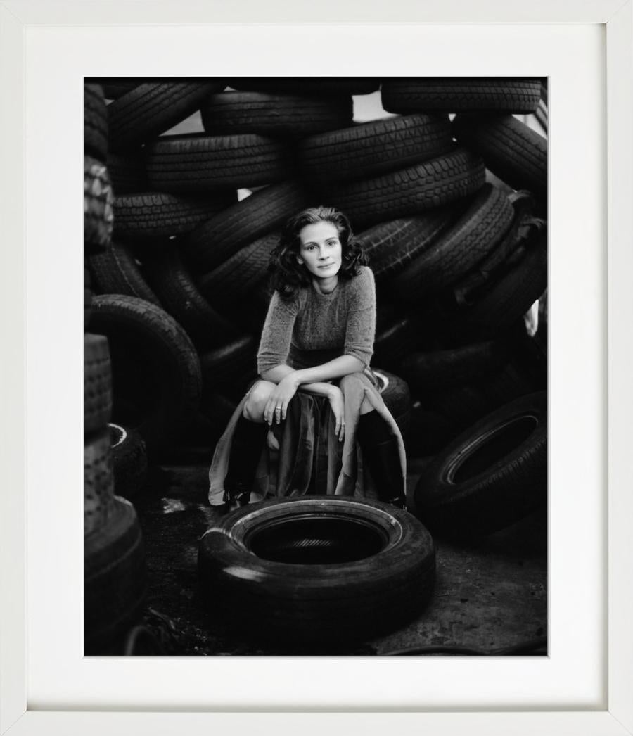Julia Roberts - portrait of the actress between tires, fine art photography 1998 - Gray Portrait Photograph by Timothy White