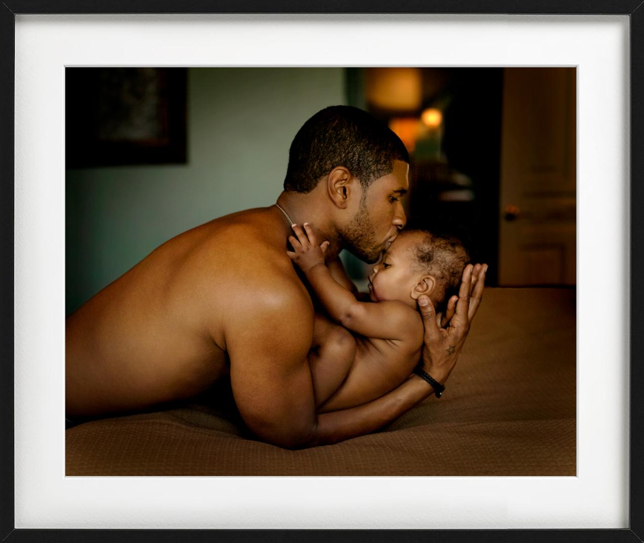 Usher and Son - Family Portrait of Father and Baby, Fine Art Photography - Black Figurative Photograph by Timothy White