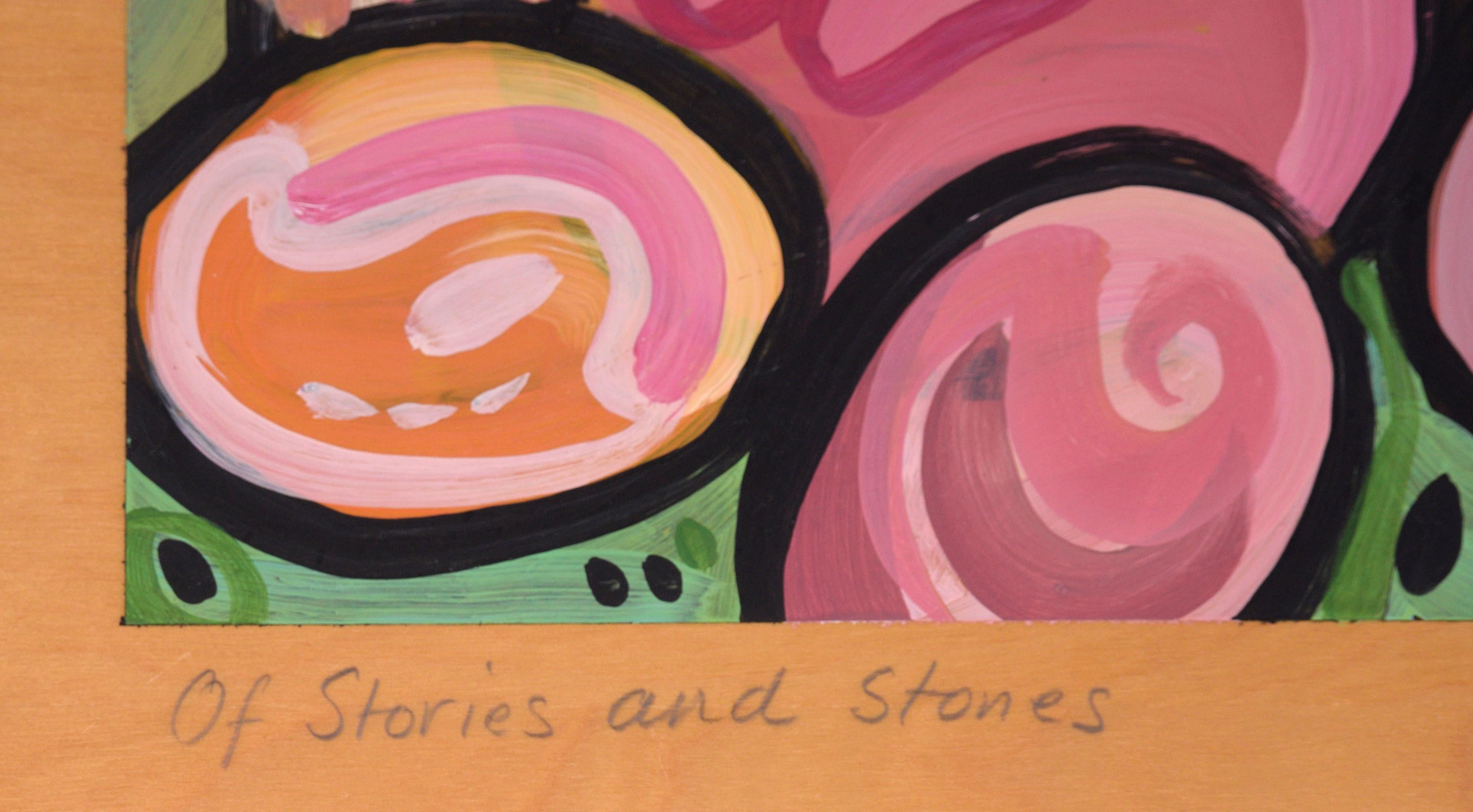 „ Of Stories and Stones“ Skurrile Landschaft aus Acryl auf Holzplatte im Angebot 3