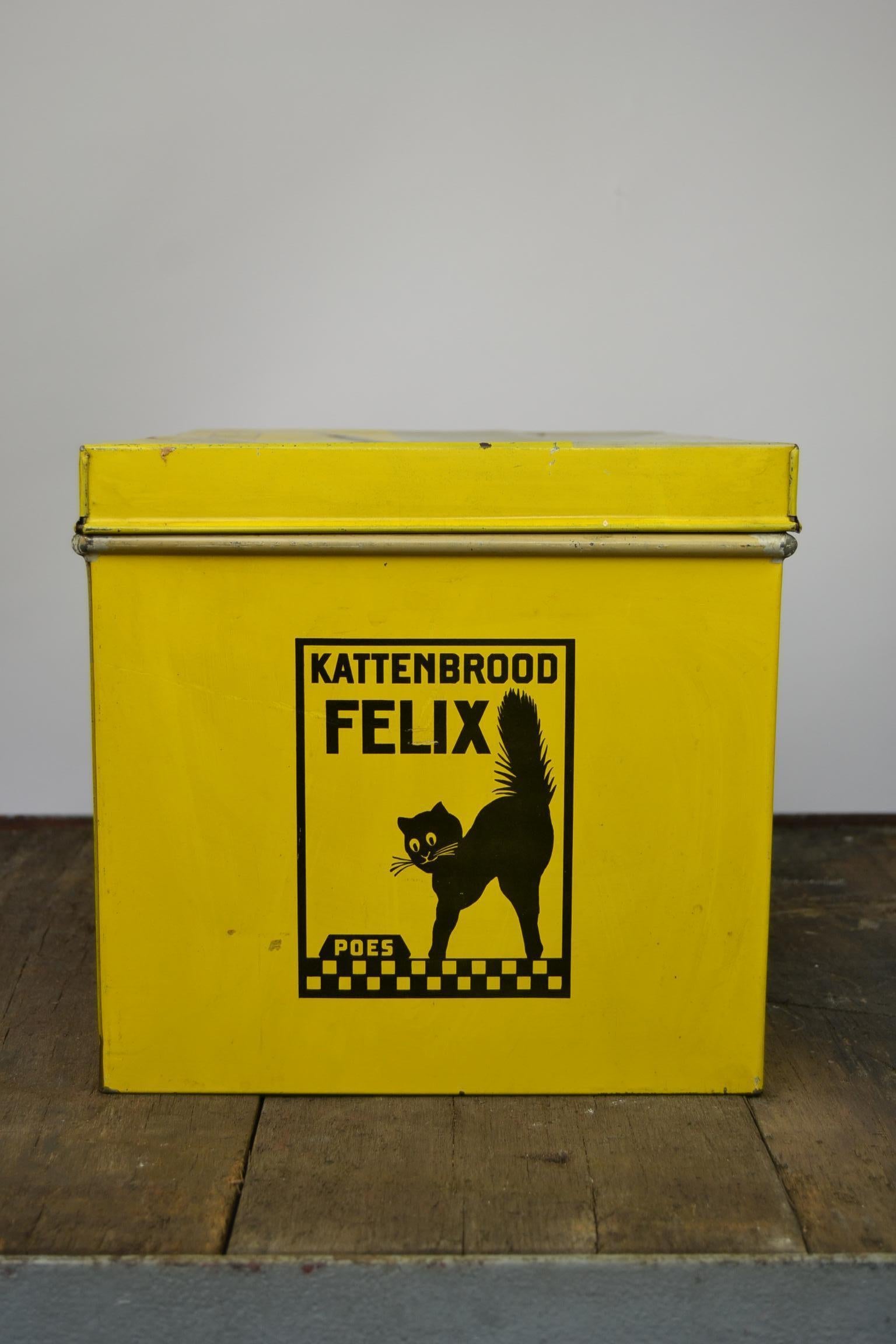 Dutch Tin Box with Felix the Cat, Mid-20th Century , Holland 