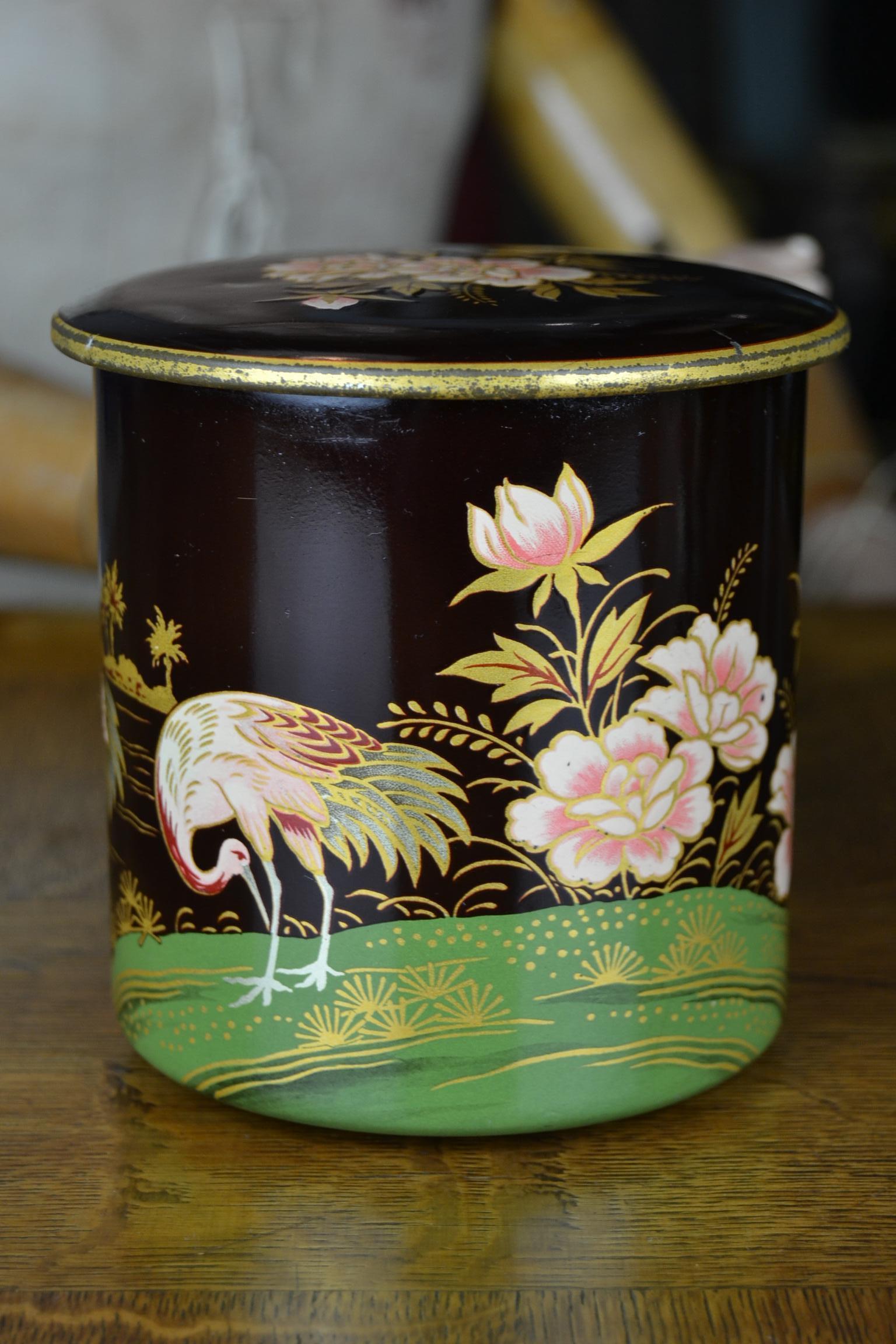 European Tin Boxes with Flamingo and Cranes, Oriental Style