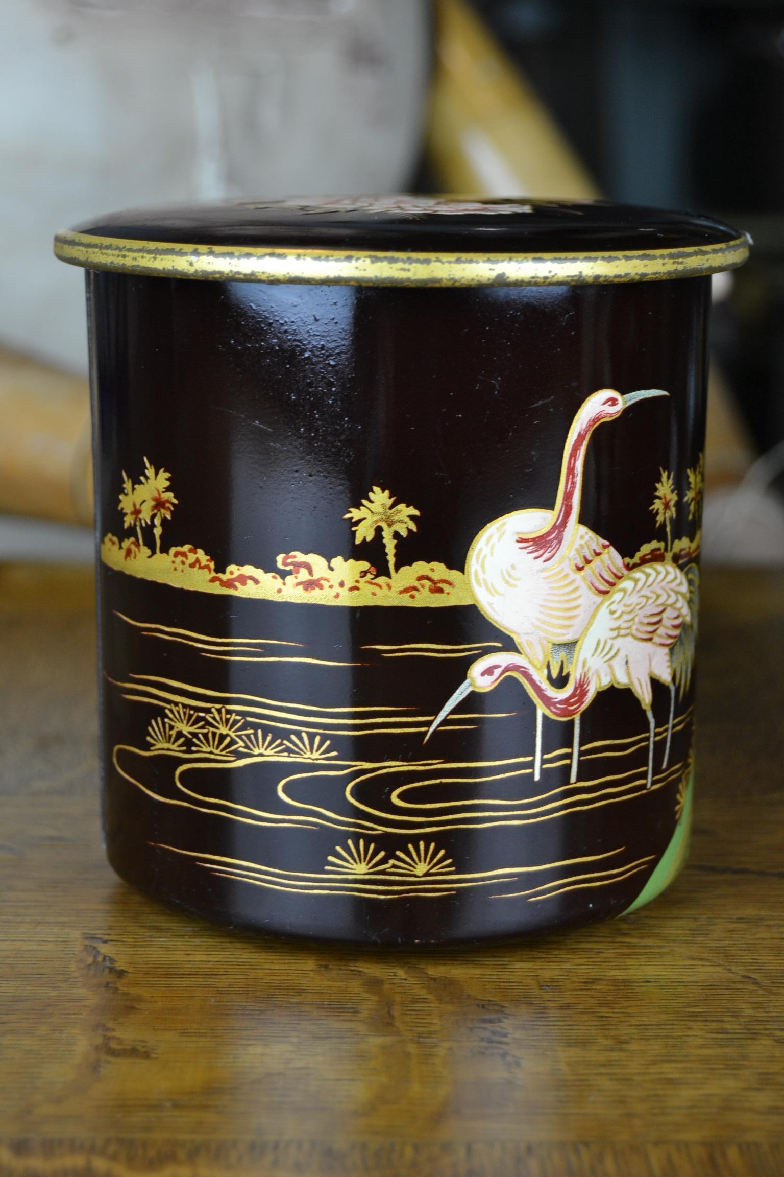 20th Century Tin Boxes with Flamingo and Cranes, Oriental Style