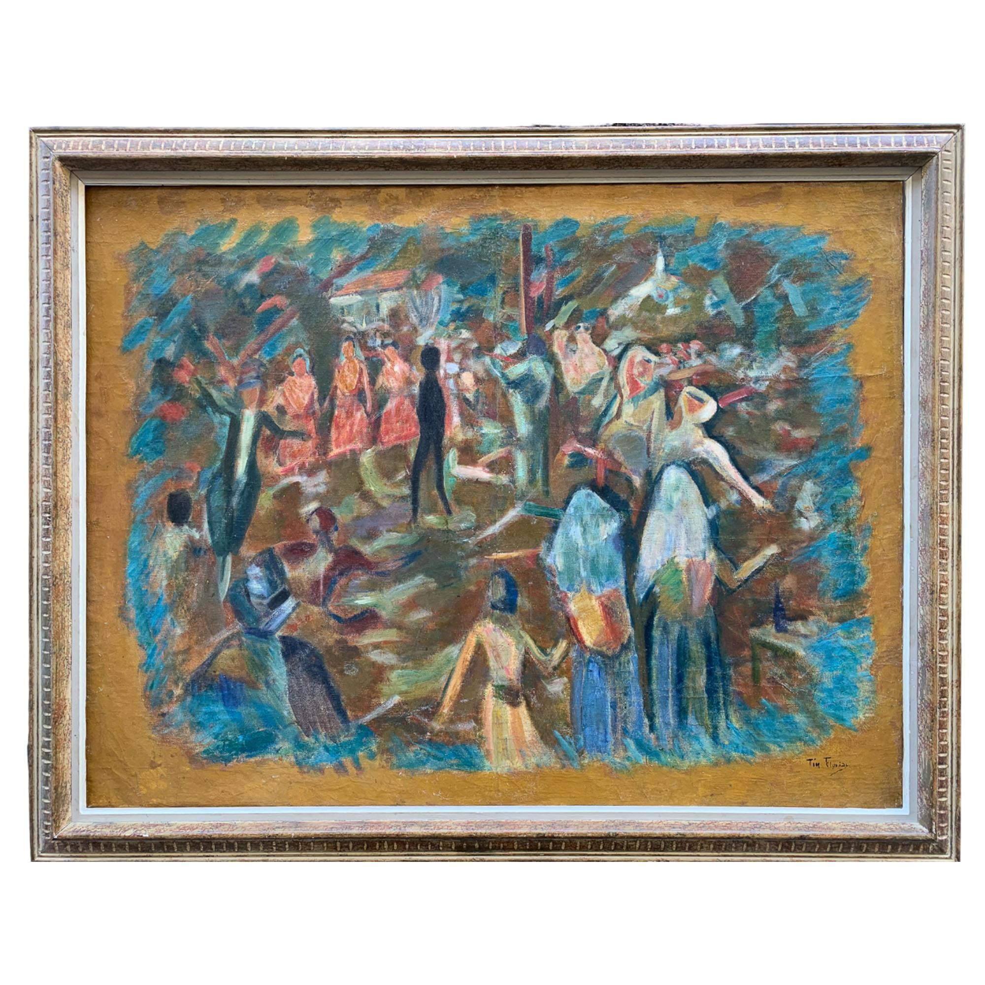 Tin Florias, Dance of Corfu, Greek artist of the 20th century between Greece and Paris.

Constantin (Tin) Florias
Corfu, 1897 – 1969.

Dimensions
with frame: 130 × 103 cm.
without frame: 116 × 89 cm.

Oil on canvas.
Original canvas and