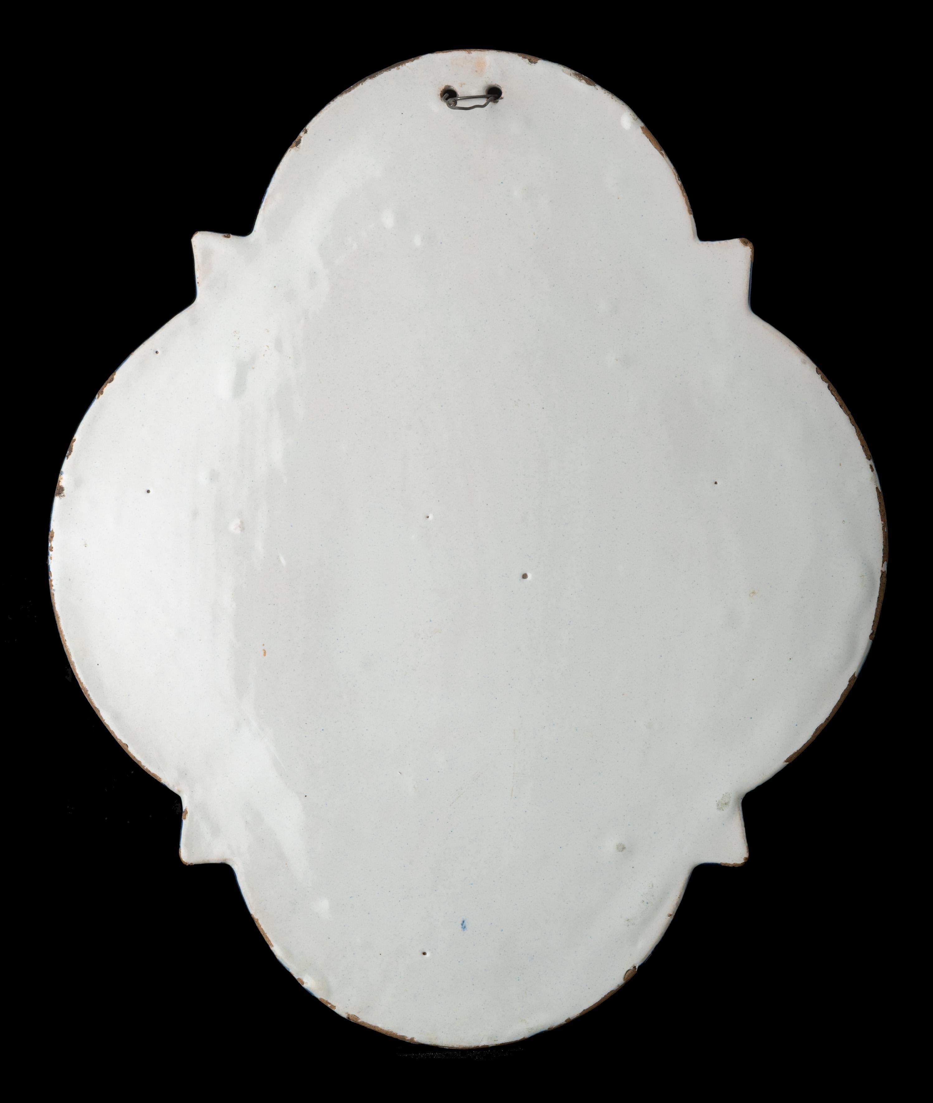 Zinnglasierte Plakette im Stil von altem holländischem Delfter Porzellan (Handbemalt) im Angebot