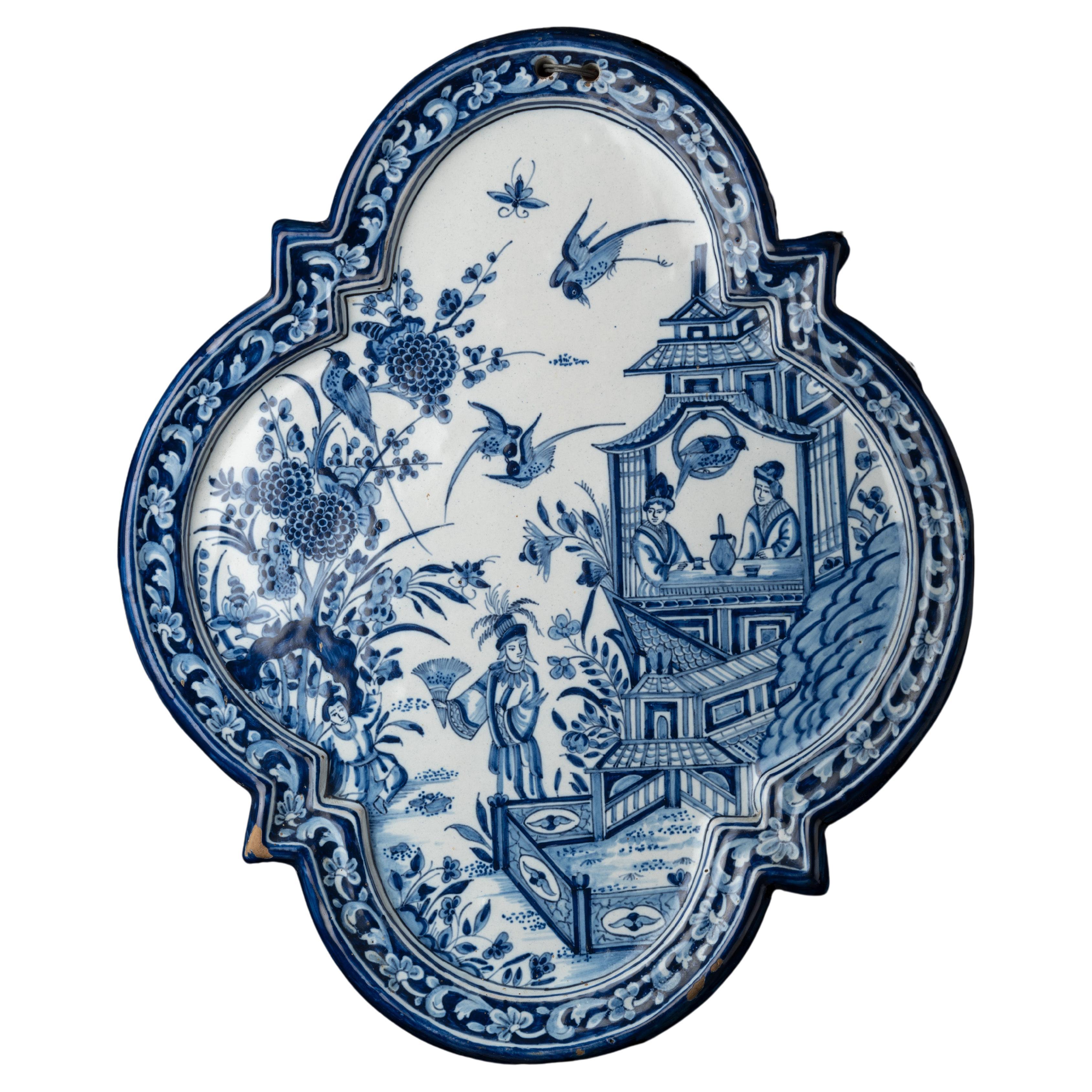 Zinnglasierte Plakette im Stil von altem holländischem Delfter Porzellan