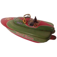 Vintage Tin Litho Windup Racing Boat, Japan, circa 1957