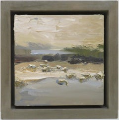 Beautiful English Cotswolds Original Impasto Winter Oil Painting SNOW & SHEEP