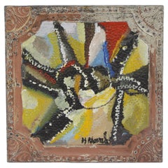 Peinture à motifs floraux sur panneau d'étain de l'artiste Mladen Novak