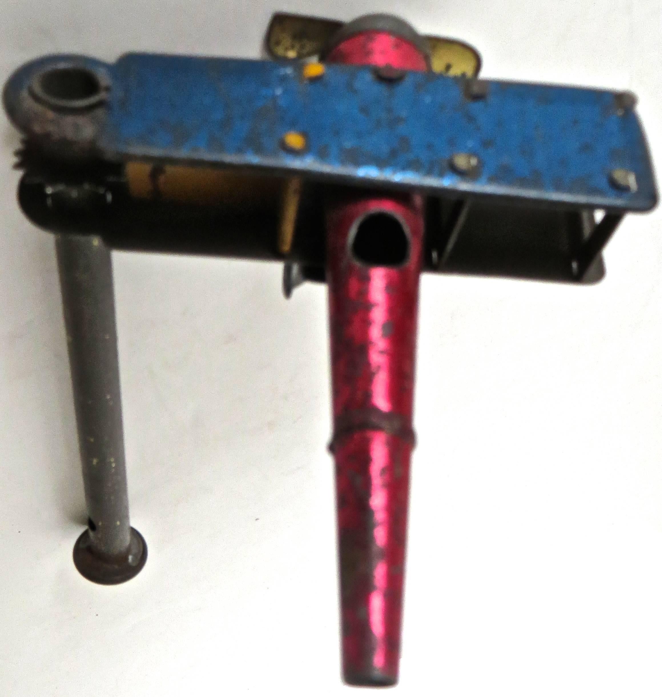 Hand-Painted Tin Penny Toy Bi-Plane Horn, Germany, circa 1910 For Sale