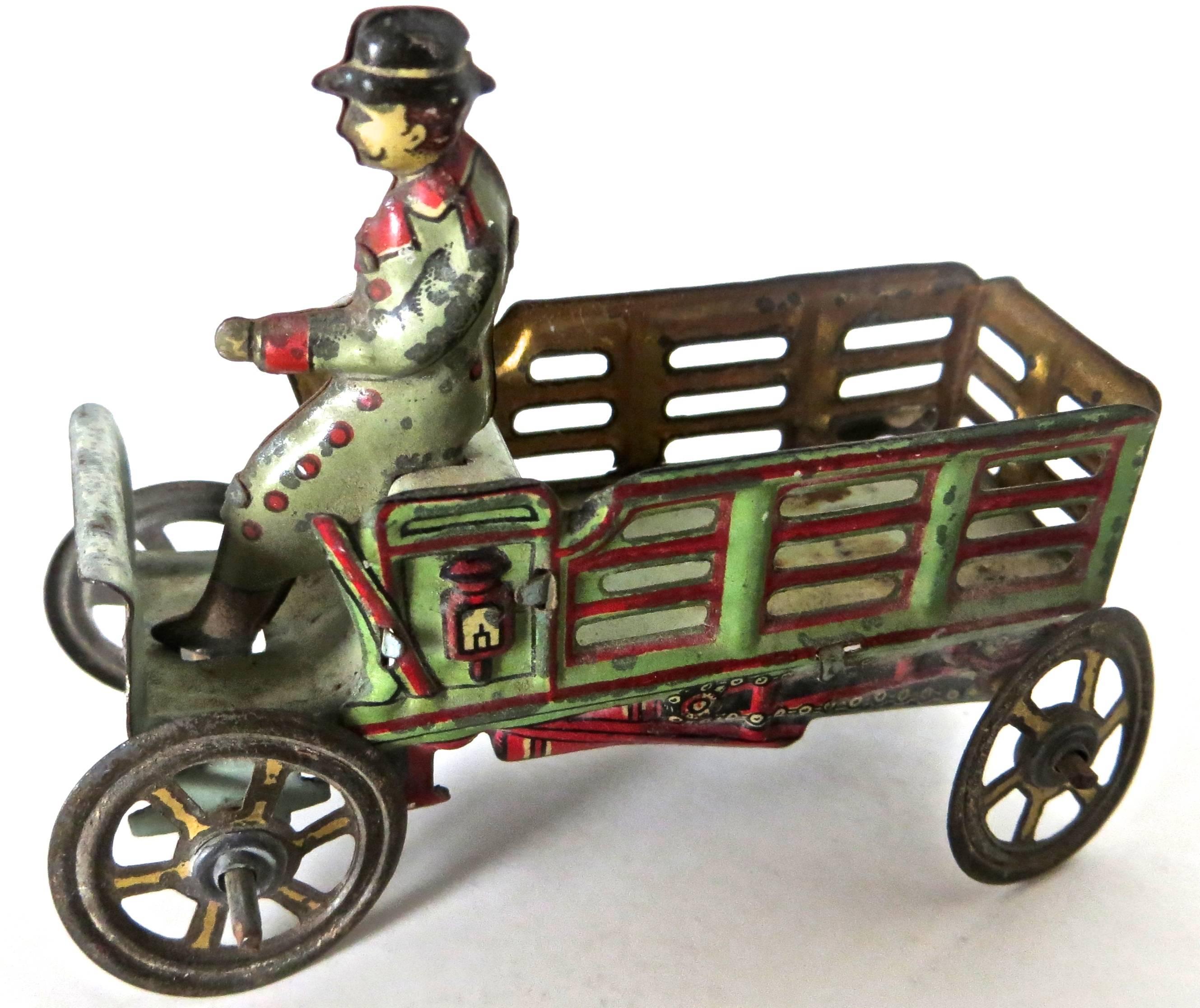 Penny toys were just that; toys made to sell for a penny or very inexpensively. This particular toy was manufactured in Nuremberg, Germany by J. Ph. Meier; made for the American market circa 1900. Penny toys were made for working class families and