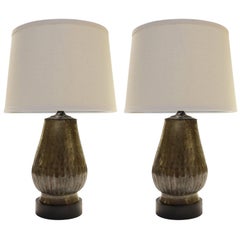 Vintage Tin Plated Copper Lamps with Etching, a Pair