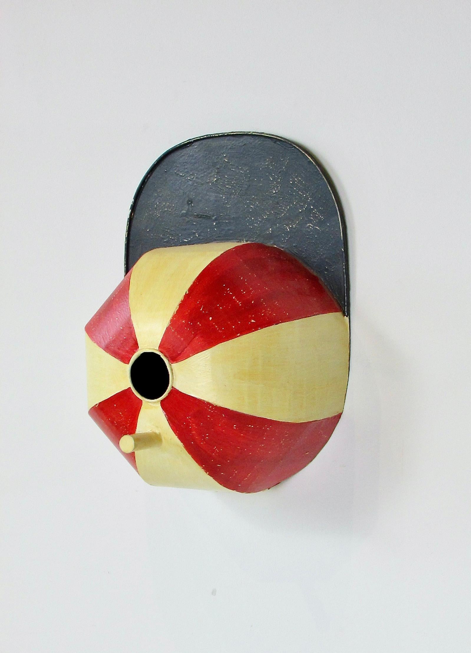 Hand-Painted Tin toleware birdhouse shaped as a Childs hat For Sale