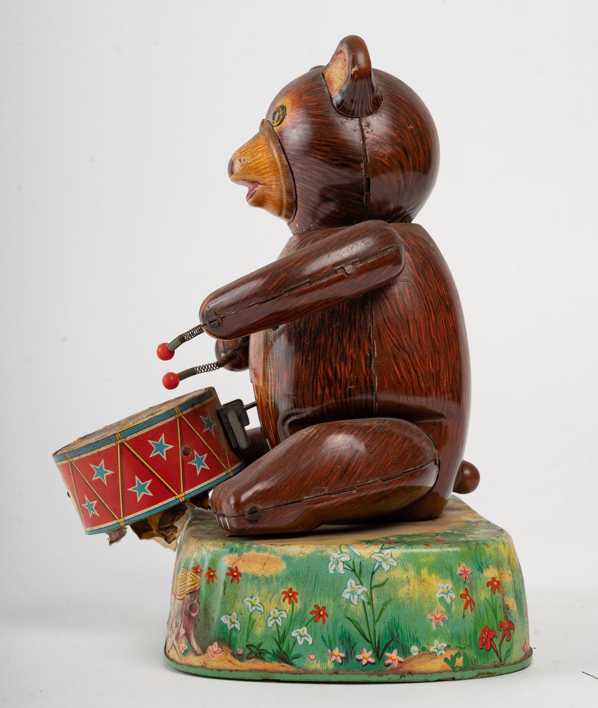 French Tin Toy, Bear with Tambourine For Sale