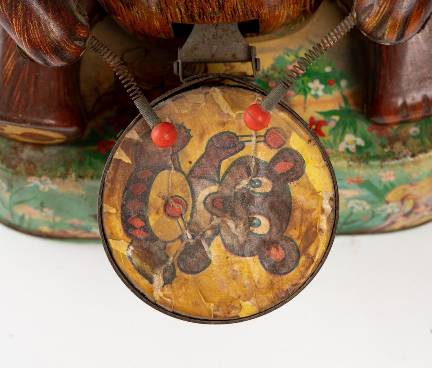 20th Century Tin Toy, Bear with Tambourine For Sale