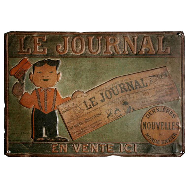 Tin Trade Sign:  LE JOURNAL - EN VENTE ICI For Sale
