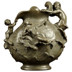 Tin Vase with Nymphs Henri Huppe, Turn of the 19th and 20th Centuries