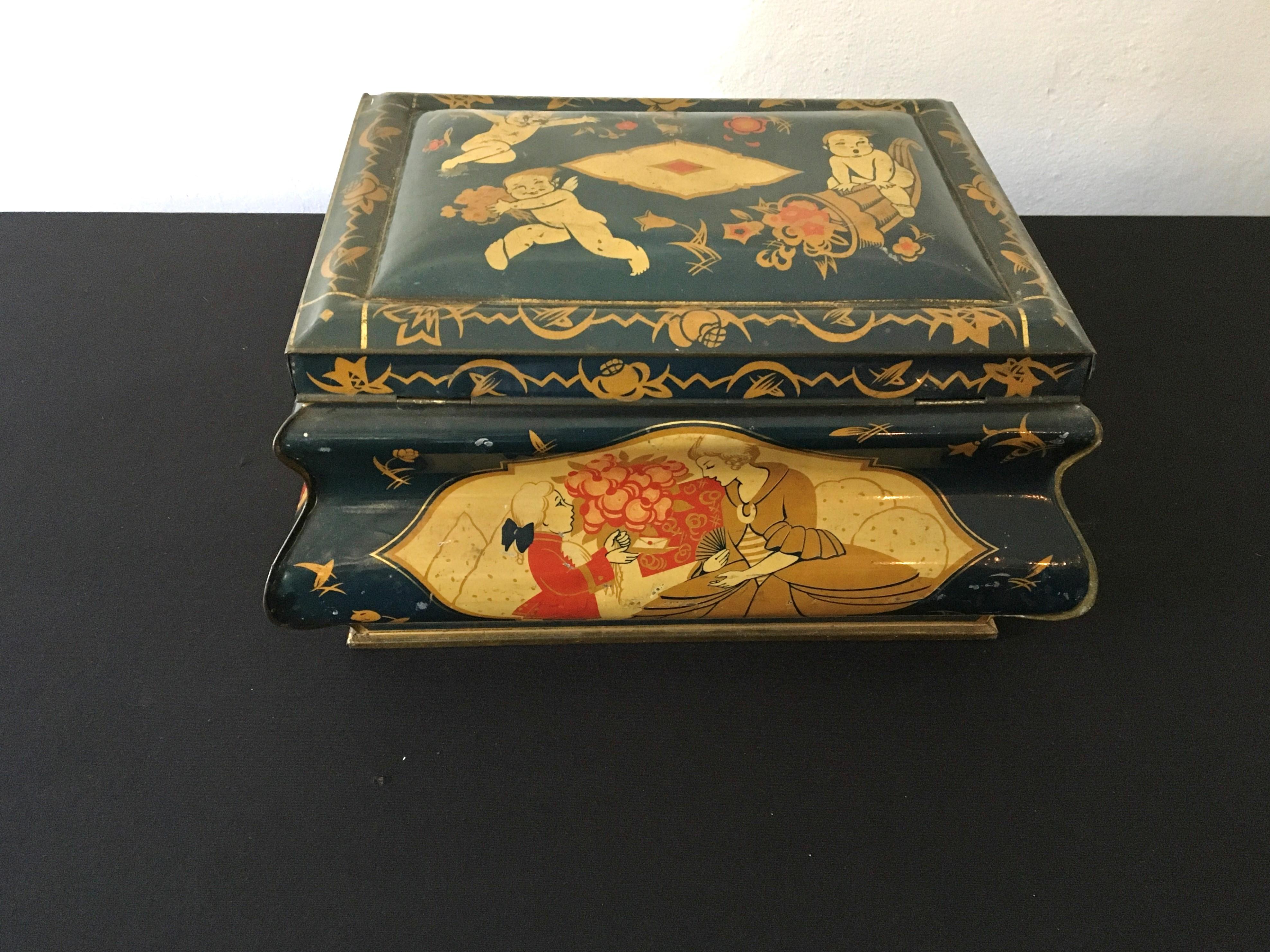 Romantic Tin with Angels, Cupids, Marquis and Marquise For Sale