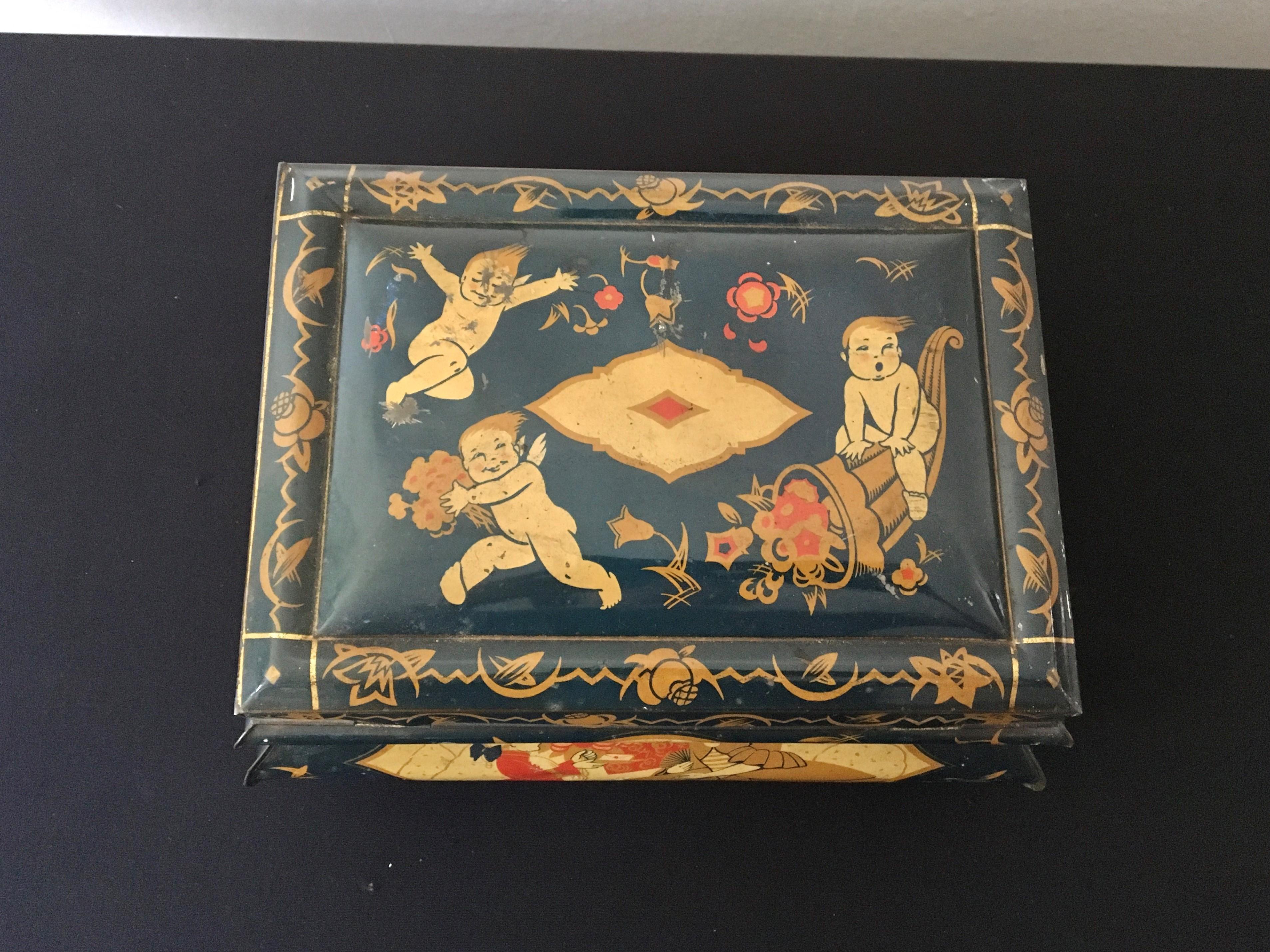 European Tin with Angels, Cupids, Marquis and Marquise For Sale