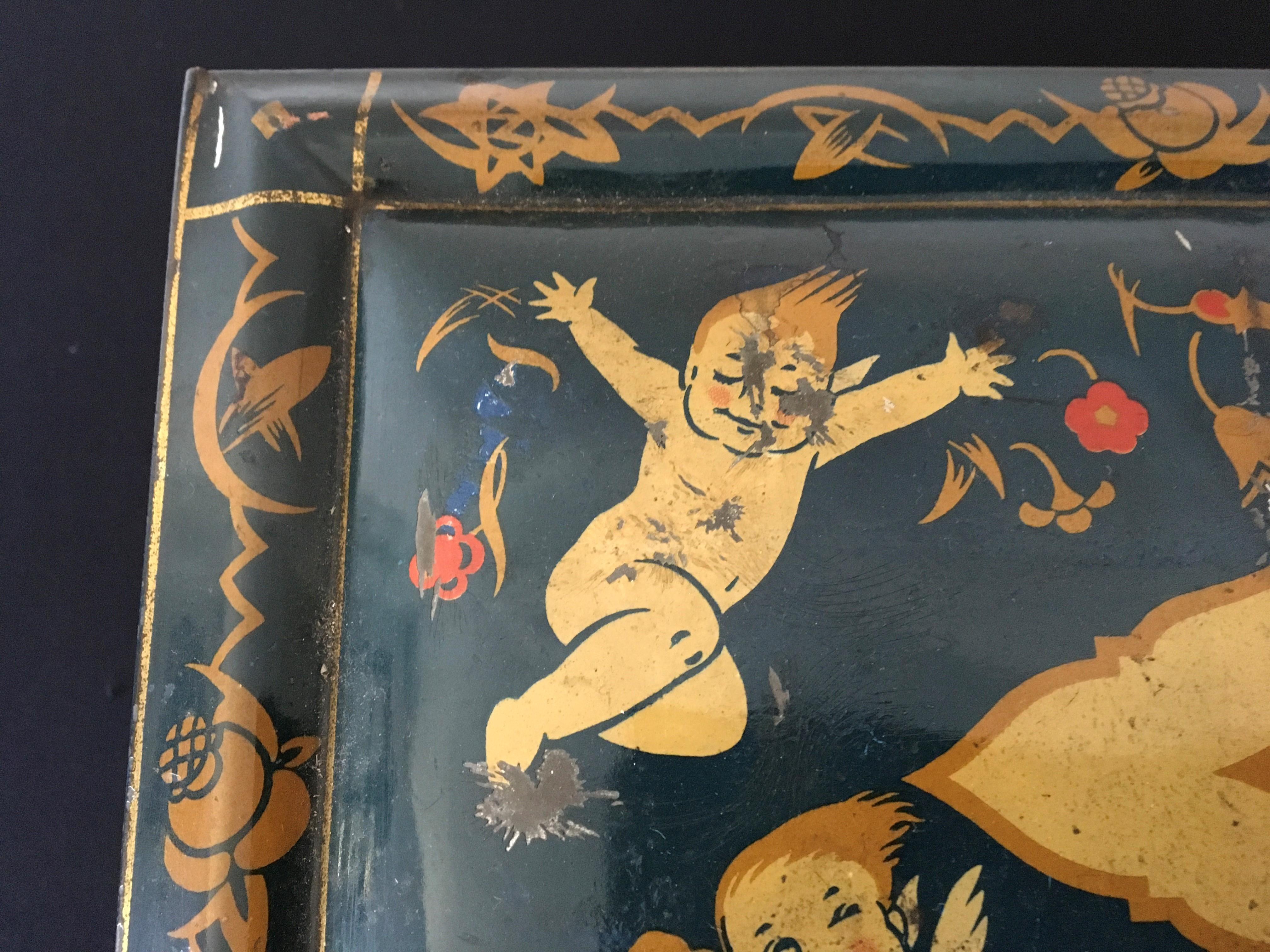 20th Century Tin with Angels, Cupids, Marquis and Marquise For Sale