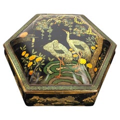 Antique Tin with Cranes, Asian Style, Early 20th Century