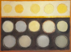 "5 Suns and 9 Moons" - Geometric Circle Abstract in Yellow, Orange, and Black