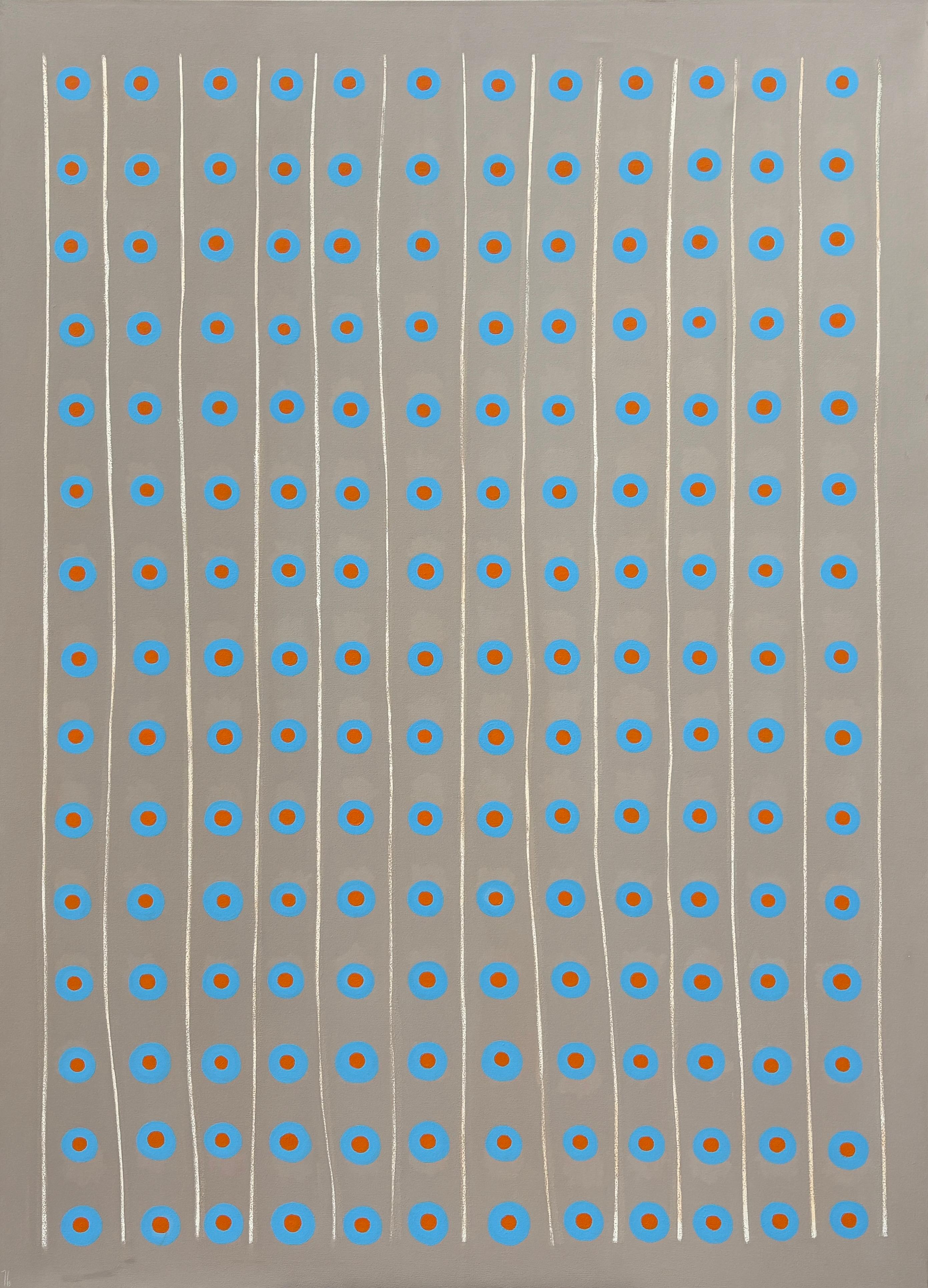 Tina Bluefield Abstract Painting - "All Options Included" - Large Modern Abstract Circles in Gray, Blue, and Orange