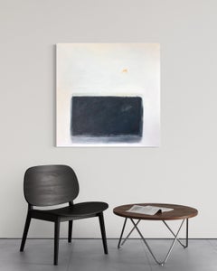 "Aprikosentaube", Minimalistisches abstraktes Ölgemälde auf Leinwand, schwarz-weiß