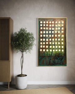 "Am Fluss" - Zeitgenössische geometrische abstrakte Kunst in Grün- und Erdtönen