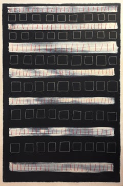 "Calendar" - Contemporary Geometric Abstract Minimalism in Black, White, and Red