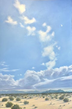 "Ecstatic Clouds", Large Desert Landscape, Oil on Canvas, Large Clouds with Moon