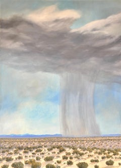 "Mojave Cloudburst" Massive Desert Landscape Painting, Stormcloud, Oil on Canvas