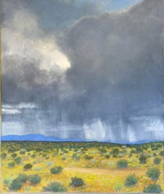 "Monsoon Storm" Desert Landscape Oil Painting, Contemporary Realism, Raincloud