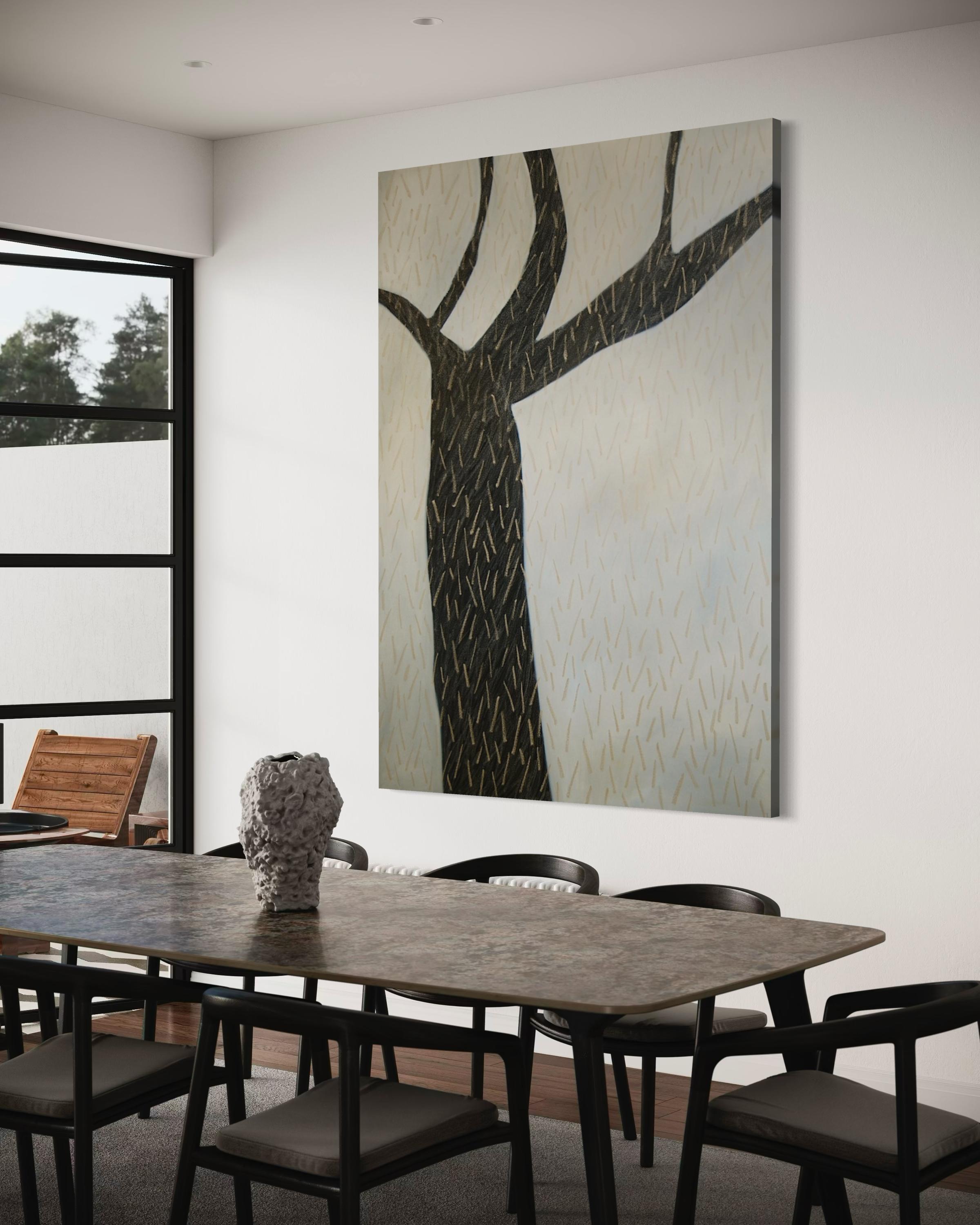 Albero della pioggia - Quadro astratto di grandi dimensioni - Abstract Painting Grigio di Tina Bluefield