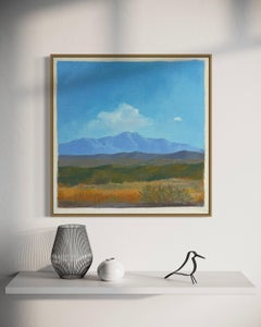 "Aire cantarín" - Pintura al óleo contemporánea Paisaje desértico sereno con montañas