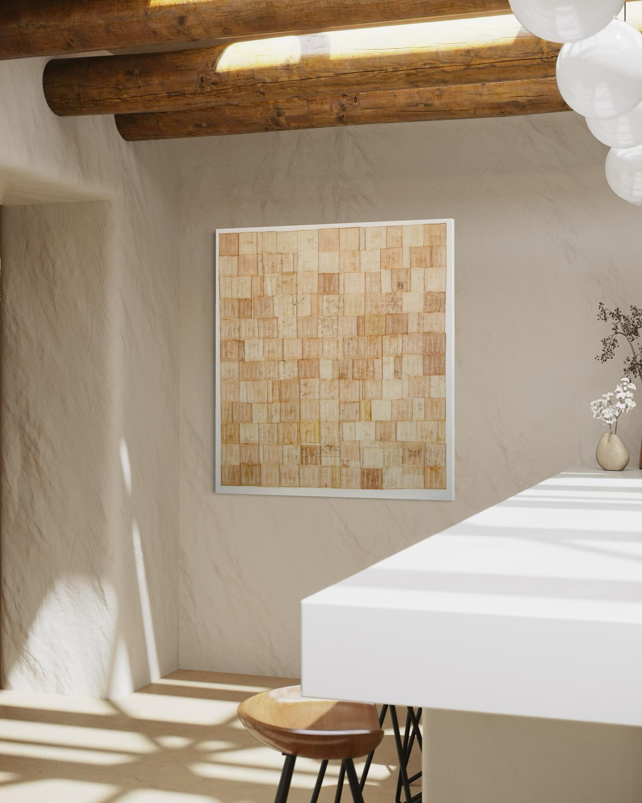 Controtappeto Teabag - Pittura astratta di grandi dimensioni - Abstract Painting Beige di Tina Bluefield