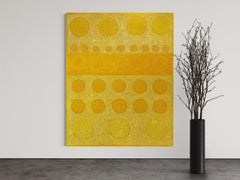 "Woher kommen wir?" - Strukturierte, pointillistische, geometrische Abstraktion in Gelb