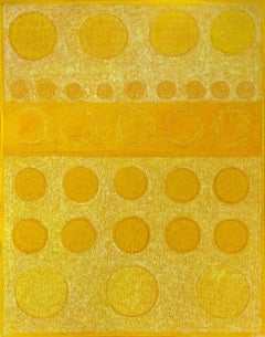 "Da dove veniamo" - Astratto geometrico puntinista con texture in giallo