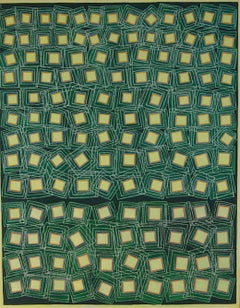 Yellow Squares On Green - Large Abstract Painting