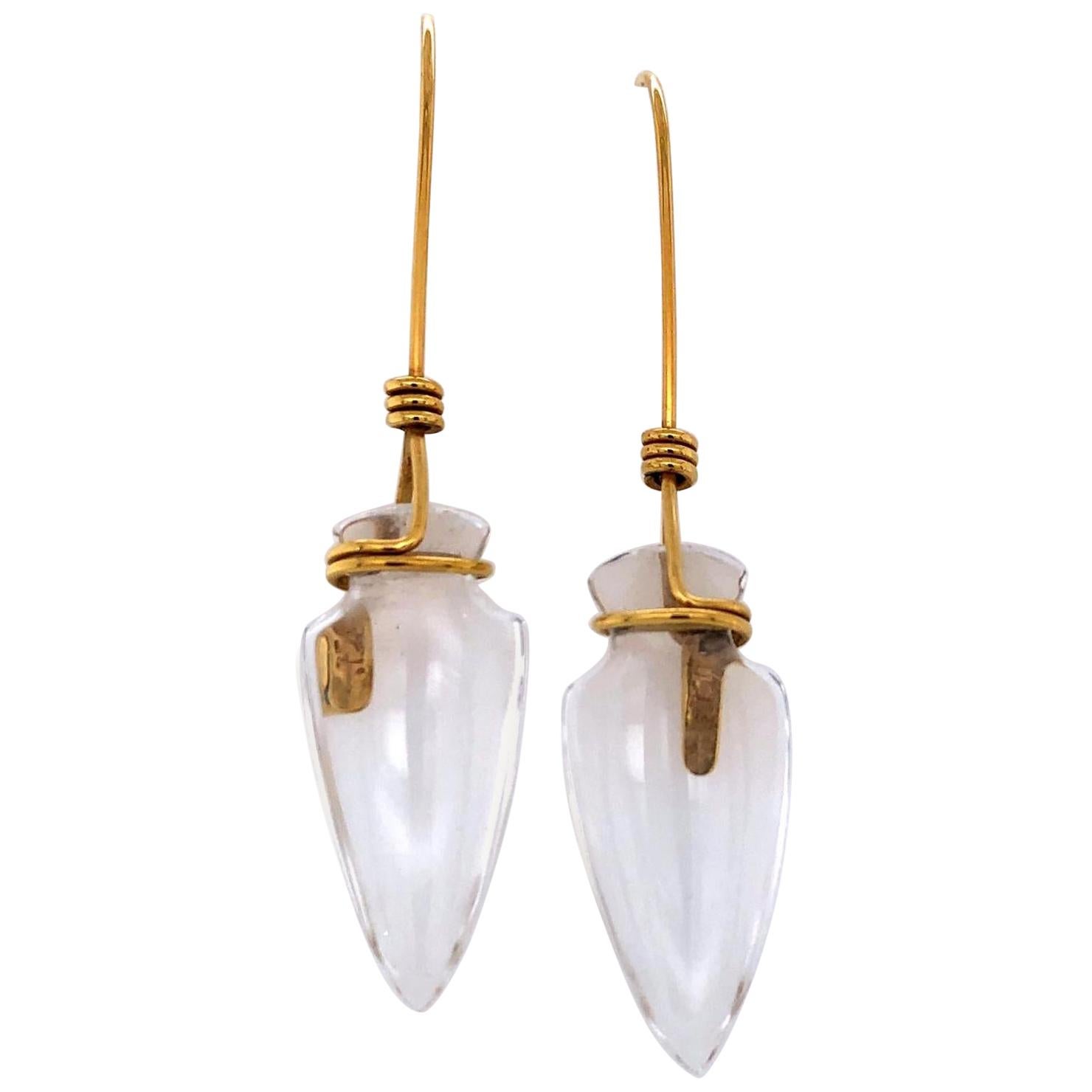Tina Chow Rock Crystal and Gold Amphora 1980s Earrings