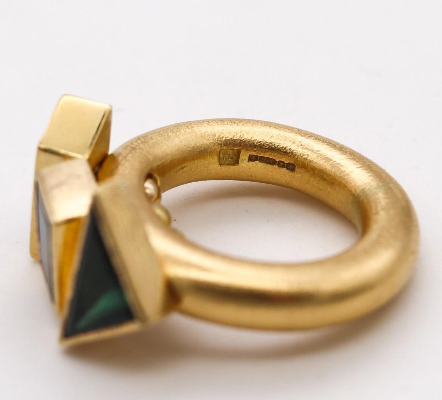 Mixed Cut Tina Engell 1997 London Kinetic Sculptural Ring In 18Kt Gold 3.75 Cts Tourmaline