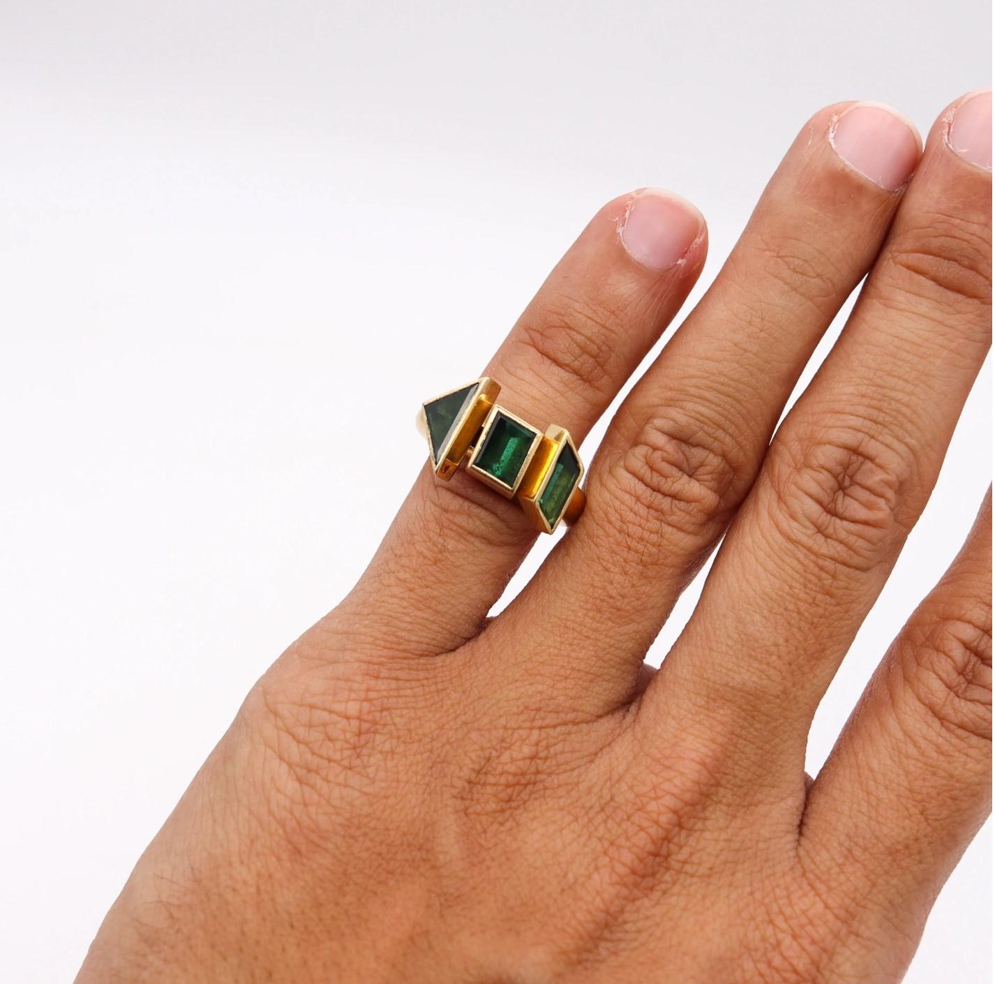 Tina Engell 1997 London Kinetic Sculptural Ring In 18Kt Gold 3.75 Cts Tourmaline In Excellent Condition In Miami, FL