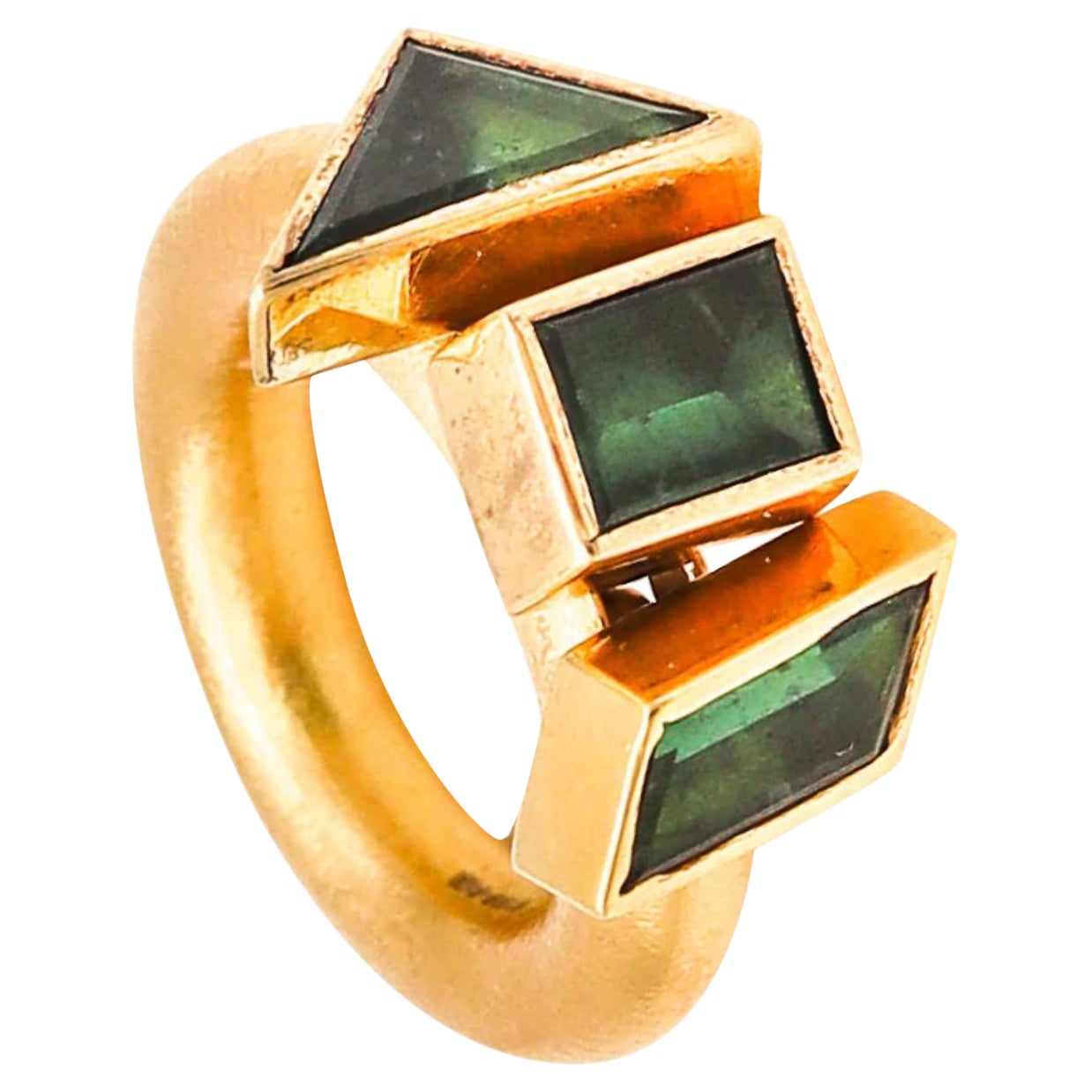 Tina Engell 1997 London Kinetischer skulpturaler Ring aus 18 Karat Gold mit 3,75 Karat Turmalin