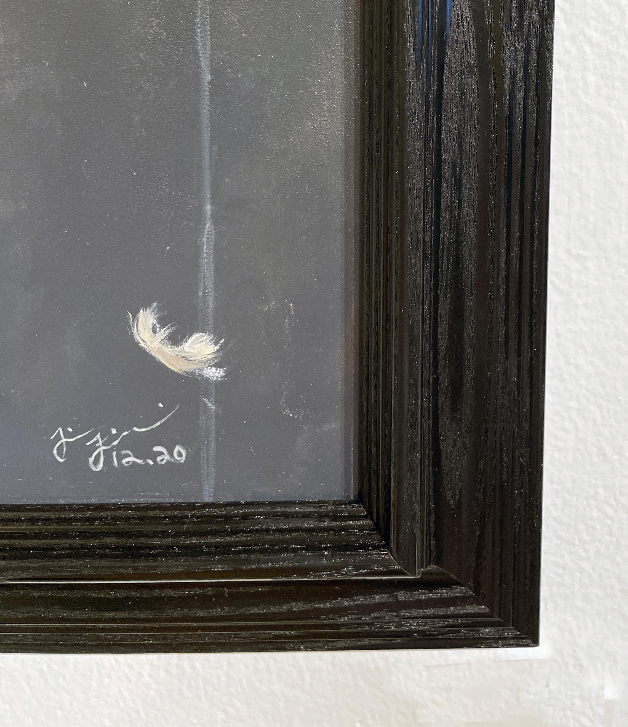 As Above, So Below - Artist Self Portrait with Bird, Original Oil Paint on Panel - Contemporary Painting by Tina Figarelli