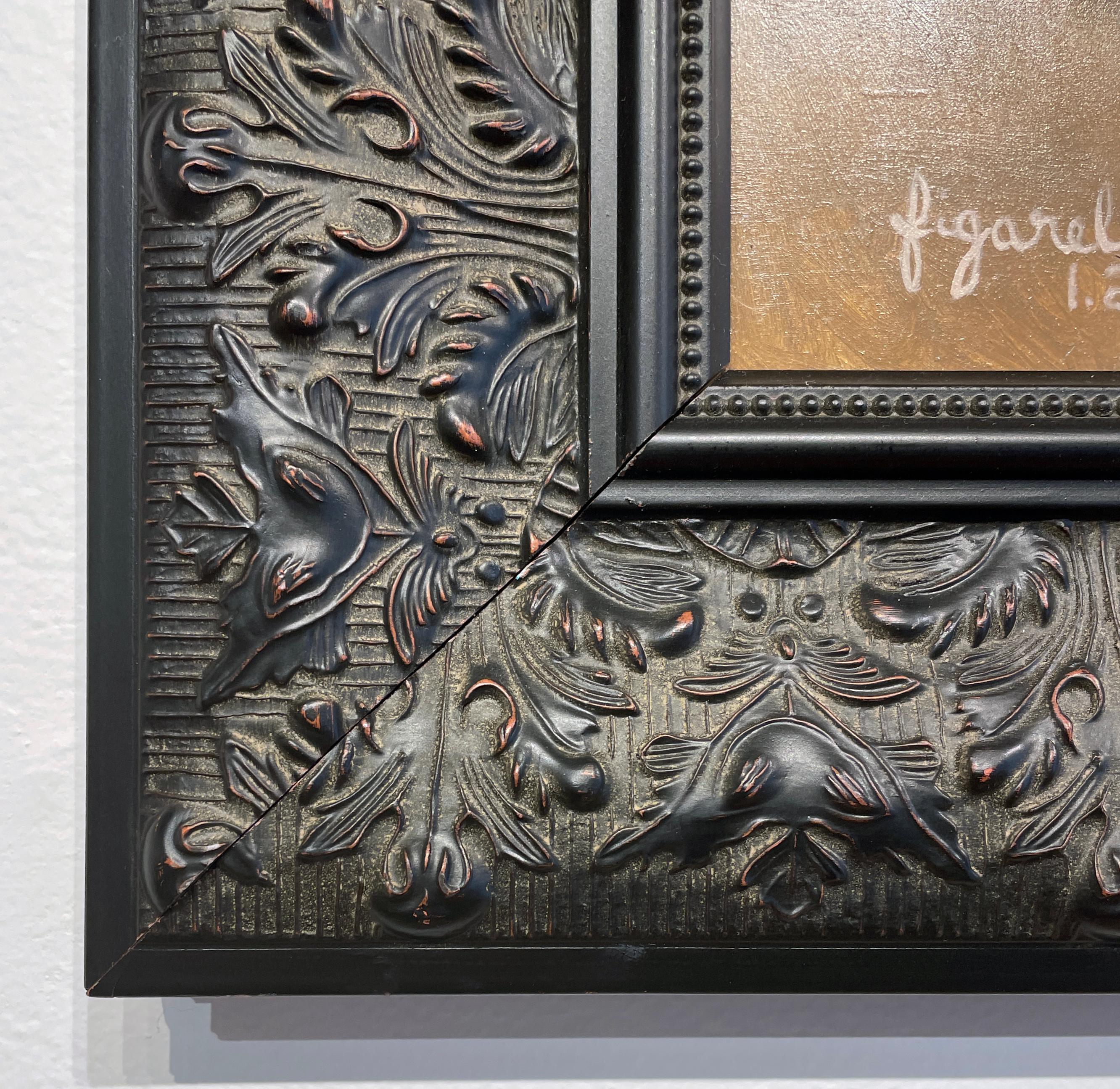 Broken Window - Still Life with Flower, Dead Bird and Note, Oil on Panel, Framed - Black Animal Painting by Tina Figarelli