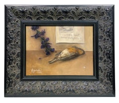 Broken Window - Still Life with Flower, Dead Bird and Note, Oil on Panel, Framed