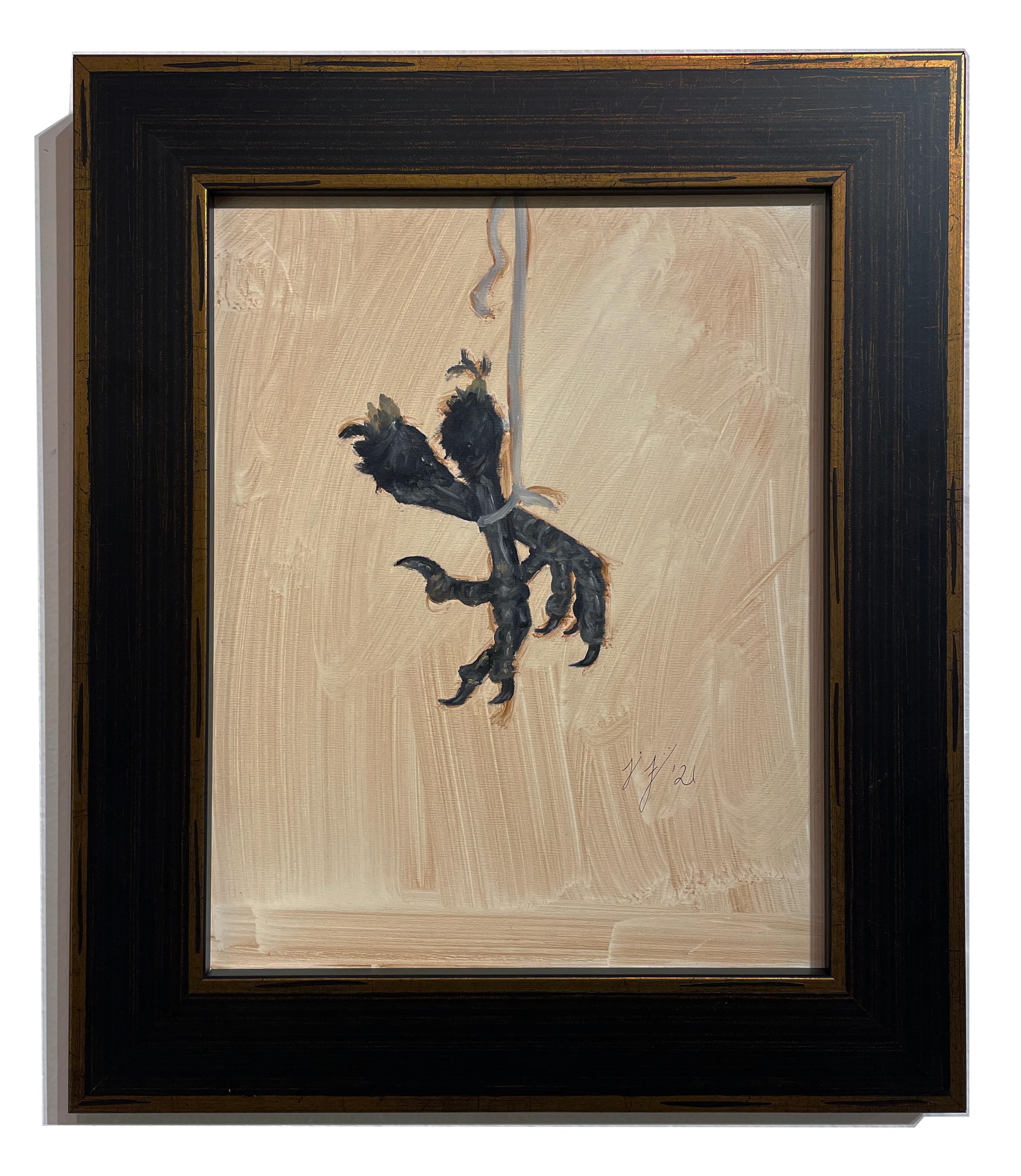 Étude des pieds de Crow - Peinture à l'huile originale sur panneau, encadrée - Painting de Tina Figarelli